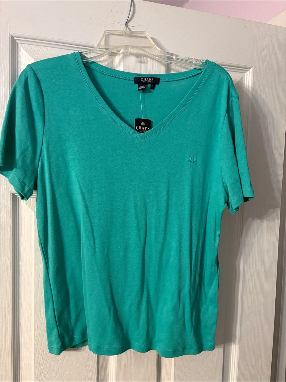 Chaps Women's Teal V-Neck Short Sleeve Tee - Picture 1 of 5